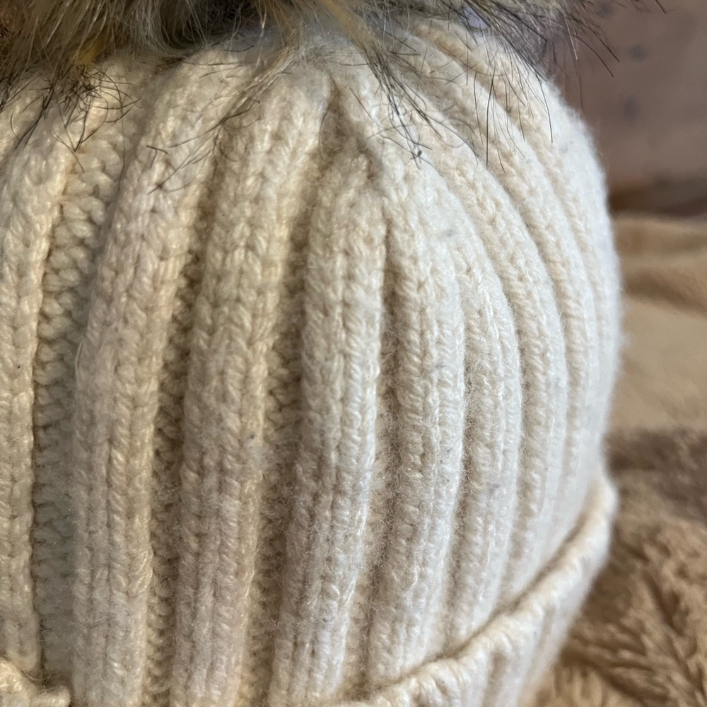 J. Crew Ivory Knit Beanie with Faux Fur Pom womens - Picture 5 of 6